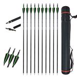 SHARROW 24pcs Archery Carbon Arrows 30 inch Hunting Target Arrows 500 Spine with Replace Broadhead with Arrow Quiver for Compound and Recurve Bow (Green)