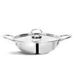 Pradeep Champion Stainless Steel Triply Kadai with SS Design Lid (PRO), 24 CM, 2.5 LTR