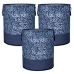 Kuber Industries Pack of 3 | 45 LTR | Laundry Basket | Clothes Storage Hamper | Non-Woven Round Laundry Basket | Foldable Laundry Bag with Handle | Toy Storage Basket | Flower-Print | Navy Blue