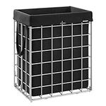 SONGMICS 90L Laundry Basket, Collapsible Washing Basket, Laundry Hamper, Removable and Washable Liner, Metal Wire Frame, for Bedroom Bathroom, Silver and Classic Black LCB190B01