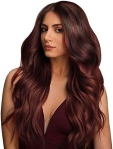 Creamily Long Hair Wig for Women, Black Burgandy Wavy Hair Women Wig, Curly Synthetic Hair Wig with Middle Part Natural Looking, Full Head Hair Wig for Daily Use (24Inches, Black to Burgandy)