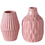 Iconic Geometric Vases, Set of 2, Fluted, Pink Dusty Rose, Crackle Suffused, 8.25 Inches Tall, Modern Home Design