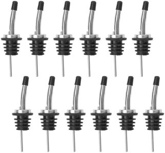 VIGOR PATH 12-Pack Premium Stainless Steel Classic Tapered Spout Bottle Pourers with Rubber Dust Caps - Ideal for Standard Sized Liquor, Wine, Coffee, Syrup, Vinegar, Snow Cone and Olive Oil Bottles