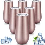 6 Pieces Stemless Champagne Flutes Double-Insulated Champagne Tumbler with Lips, 6 OZ Stainless Steel Unbreakable Cocktail Cups for Coffee Wine Glass Tumbler (6 Rose Gold)