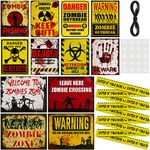 12 Pieces Zombie Sign Halloween Beware Signs Zombie Zone Beware Signs Halloween Card Decor with Zombie Caution Tape for Halloween Party Haunted House Props Creepy Zombie Horror Decorations