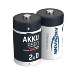 Ansmann D Size Batteries [Pack of 2] Long lasting Precharged Rechargeable D Type 8500 mAh NiMH MaxE Pro Battery For Digital Cameras, Flashguns, Toys, Audio Devices and Radio Controls,silver