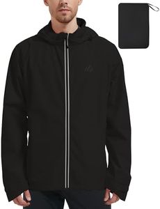 ATLASLAVA Men's Packable Rain Jackets Lightweight Waterproof Reflective Windbreaker Coat with Hood Cycling Running Golf Black S
