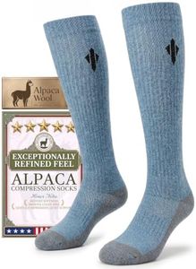 Heat equation Alpaca Compression Socks for Men & Women, 15-20 mmHg Knee High Graduated Circulation Support, Moisture Wicking L/XL Blue