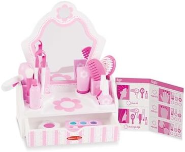 Melissa & Doug Wooden Beauty Salon Play Set, 18-Piece Vanity with Pretend Play Toys, Makeup, Mirror, Accessories & More, Preschool Toys for Girls & Boys Ages 3+ - FSC Certified