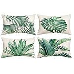 Set of 4 Green Plants Throw Pillow Covers 12x20 Inch / 30x50 cm 4 Pack Spring Summer Cushion Covers Tropical Plants Pillow Cases Outdoor Sofa Couch Home Bed Decorations (12 by 20)