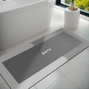 Bath Mat, Bathroom Rugs Super Absorbent Shower Mats Quick Dry Thin Rubber Mats for Bathroom Floor Fit Under Door Bath Mat for for Bathroom Floor Bathtub Vanity-Bathmat Bath Rug (Grey, 43 x 120 cm)