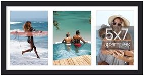 upsimples 8x16 Picture Frame, Display Pictures 3 5x7 with Mat or 8x16 Without Mat, Wall Hanging 3 5x7 Picture Frame Collage Wall Decor, Black, 1 Pack