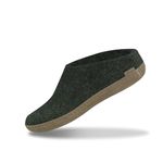 GLERUPS Slip On Slippers Women and Men (Size 9) | Green Unisex Slip-on Wool Slippers with Leather Sole | Comfy Slippers Women Men | Cosy Gents and Ladies Slippers