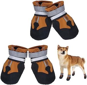 Avvrel Botas para Perros, Juego de 4 Zapatos para Perros, Bota Perro con Correas Reflectantes Ajustables y Suela Antideslizante para Perros Pequeños Medianos y Grandes (M, Marrón)