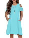 Arshiner Girls Short Sleeve Vintage Solid Swing Party Dresses with Pockets for 13-14 Years Lake Blue