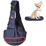 Cuby Adjustabe Dog Cat Sling Padded Hard Bottom Pet Carrier Sling Soft Carrying Puppy Bag for Small Dogs Cats Outdoor Travel(Upgrade Dark Blue)