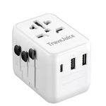 Universal Travel Adapter, TraveJuice Worldwide Travel Plug Adapter with USB A and 2 USB C, Dual 10A Fuses, All in One International Power Adapter Socket Charger for EU, UK, US, AU, CN 150+ Countries