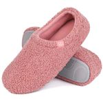 HomeTop Women's Fuzzy Curly Fur Memory Foam Loafer Slippers Bedroom House Shoes with Polar Fleece Lining (7-8, Pink)