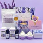 Bath Set Birthday Gifts for Women, Lavender Pamper Hampers for Her, Self Care Skin Care Gifts Box for Mum Best Friend Sister Wife Girlfriend, Ladies Relaxation SPA Bath Bombs Gift Set