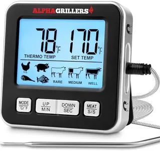 Alpha Grillers Digital Thermometer for Cooking - Turkey Thermometer Oven Safe Leave in Probe w/ 7 Preset Temperatures & Timer