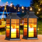 Outdoor Solar Lanterns Garden Hanging Flickering Candle Lights Solar Powered for Patio Yard Lawn Backyard Pathway Courtyard Ornaments,2 Pack [Energy Class A+]