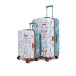 uppercase Jfk Duo Trolley Bag Set Of 2 (S+L) Hardsided Polycarbonate Cabin & Check-In Luggage, Combination Lock, 8 Wheel 2000 Days Warranty, Dual Tone (White & Teal Blue, 31 X 53 X 75.5 Cm, Spinner)