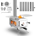 KUNGKA Tent Stove, 7.3ft height Portable Wood Burning Stove, Small Stainless Steel Hot Tent Stove with 6 Chimney Pipes for Outdoor Heating, Cooking, Hunting & Ice Fishing