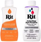 Rit Dye – 8 Oz. Liquid Fabric Dye for Clothing, Décor, and Crafts – Sunshine Orange with Color Fixative