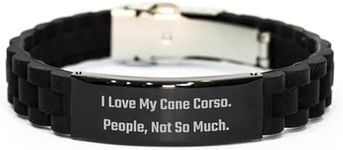 CUCOLUS I Love My Cane Corso. People, Not So Much. Valentine's Day Unique Gifts from Friends for Cane Corso Dog Lovers - Glide lock Clasp Black Stainless Steel and Silicone Adjustable Bracelet