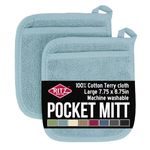 Ritz Terry Pocket Mitt & Hot Pad: Unparalleled Heat Resistant, Durable 100% Cotton – Ergonomically Designed for Optimal Grip – Easy-Care Machine Washable, Perfect for Your Kitchen – Dew, 2-Pk