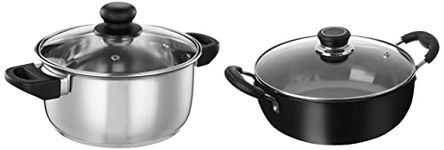 Amazon Brand - Solimo Hard Anodized Deep Kadhai with Induction Bottom and Glass Lid (22cm, 2.5 litres) and Solimo Stainless Steel Bottom Dutch Oven with Glass Lid (20cm, 3 litres)