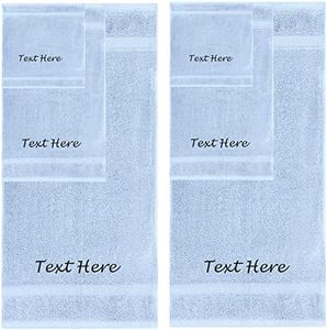 Personalized Passion Towels Set - 6 Pack Super Soft & Absorbent Turkish Cotton for Bathroom, Spa, Gym, Pool and Hotels Includes 2 Bath Towels, Hand Washcloths Sky Blue Towel