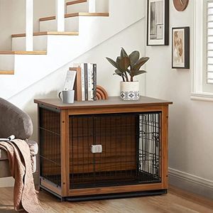 Fashionwu Large Dog Crate Furniture, Wooden Dog Crate Furniture with Door, Indoor Pet Crate Dog Kennel with Removable Tray Heavy Duty Dog Crate for Large Medium Dog 78 X 56 X 65 cm