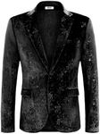 COOFANDY Men's Velvet Blazer Notched Lapel Velour Suit Jacket One Button Tuxedo Jackets for Wedding Prom Party Dinner, Black Retro Floral, X-Large