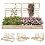 COSTWAY Raised Garden Bed with 3 Trellis, Wooden Planter Box Kit for Climbing Vines, Indoor Outdoor Vegetable Fruit Flower Herb Growing Box Container