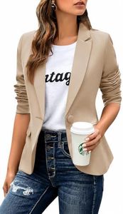 Womens Blazers Business Casual Long Sleeve Lapel Button Suit Work Blazer Jacket with Pockets(Apricot,XX-Large)