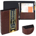 Performore Vintage Professional 3 Ring Zipper Binder Organizer, for 8.5" x 5.5" Paper, 1-Inch Round Rings, 2 Inner Pockets, Antique Brown Vegan Leather, Pen Included