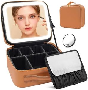 Travel Makeup Bag with Mirror and Lights 3 Color Modes, Large Makeup Bag with Mirror Portable Lighted Makeup Bag Organizer Cosmetic Case with 2-Layers Adjustable Dividers & 10X Magnifying Mirror,