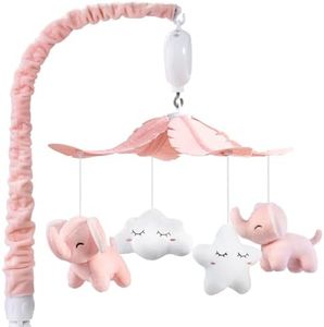FEISIKE Crib Mobile for Girls Baby Mobiles with 3 Modes Digital Music Box(Turn Only, Music Only, Turn & Music, 35 Lullabies, Pink Elephant Nursery Mobile, Clamp Type, Pretty Box Packaging