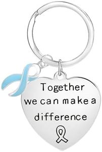 25 Pack Bulk Light Blue Ribbon Awareness Big Heart Keychain - Support for Prostate Cancer, Trisomy 18, Cushing’s Disease, Graves Disease, Thyroid Disease