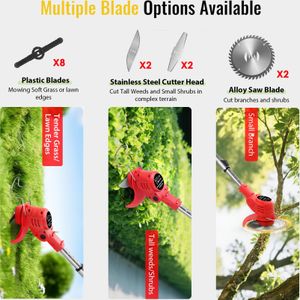Cordless Electric Grass Strimmer 48V – 2 Batteries, Adjustable Metal Blades, Telescopic Lightweight Trimmer with Roller, Red
