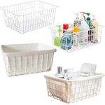 4 Pack Freezer Storage Baskets, White Wire Storage Bins 14.2'' Large Bakset for Upright Freezer, Pantry, Bathroom Organizing - Extra 2 Liners