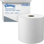 Kleenex Hard Roll Paper Towels (01080) with Premium Absorbency Pockets, 1.5" Core, White, 425'/Roll, 12 Rolls/Case, 5,100'/Case