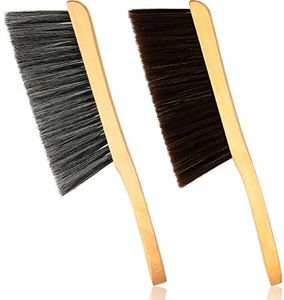 Patelai 2 Pieces Wooden Bench Brushes Fireplace Brush Natural Fiber Bench Brush Soft Bristles Long Wood Handle Dust Brush for Hearth Tidy Car Home Workshop Woodworking(Gray, Brown)