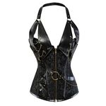 Grebrafan Chain Steampunk Corset for Women Plus Size Faux Leather (UK(6-8) S, Black)