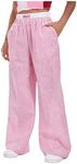 OYOANGLE Women's Colorblock Striped Print Pants Y2K High Elastic Waist Loose Wide Leg Pants with Pockets Pink Medium