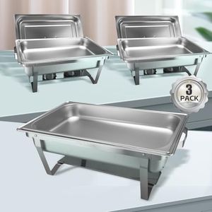 Perossia 3 Packs Chafing Dish Buffet Set Stainless Steel Food Warmer with 8QT Full Size Pans Portable for Parties Catering Buffet Servers and Warmers Thanksgiving Serving Dishes