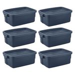 Rubbermaid Roughneck 10 Gallon Storage Totes Durable Stackable Storage Containers with Snap Tight Lids for Organization, Dark Indigo Metallic