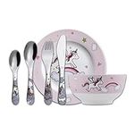 Exzact Children's Dinner Set/Cutlery Gift Set Stainless Steel Porcelain - 1 x Bowl, 1 x Plate, 1 x Dinner Knife, 1x Fork, 1 x Teaspoon,1 x Table Spoon - Unicorn