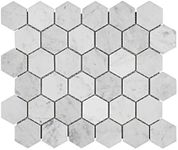 Adolif Carrara White Marble Mosaic Tile, 100% Natural Marble, Polished, Carrara White Marble Mosaic for Kitchen Bathroom Wall Floor Backsplash Shower, 5 Sheets, 2 Inch Hexagon